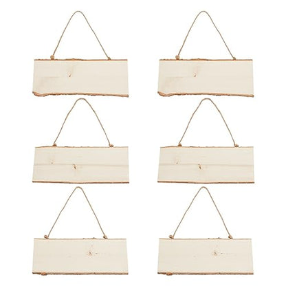 OLYCRAFT 6pcs Wood Hanging Signs Unfinished Hanging Wood Plaques Rectangle Wooden Blanks Wood Sign Wooden Slices Banners with Ropes for DIY Painting