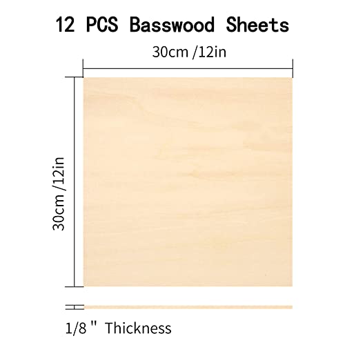  12 Pack Basswood Sheets for Crafts - 8 x 16 x 1/8 Inch - 3mm  Thick Plywood Sheets Unfinished Bass Wood Boards for Laser Cutting, Wood  Burning, Architectural Models, Staining