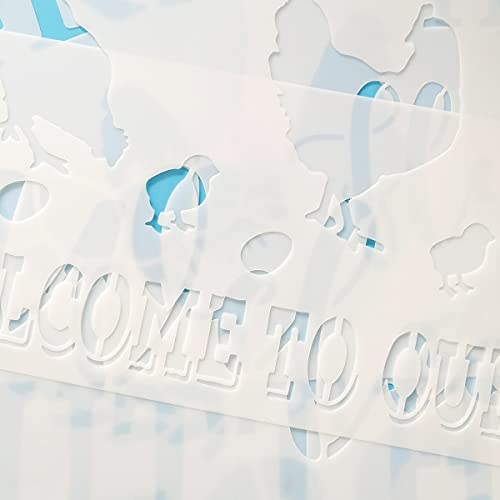 Hen Chicken Farmhouse Stencils, 4 Pcs Farm Eggs Hen Chicken Farmhouse Rustic Farmhouse Reusable Stencil for Painting on Wood Fabric Wall Furniture CODOHI