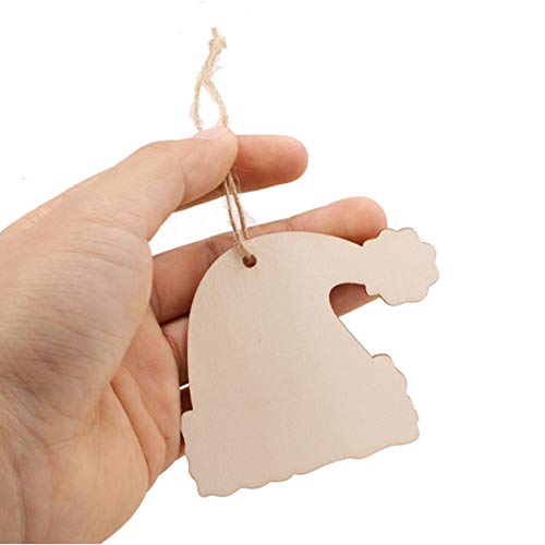 Abaodam 30Pcs Christmas Hat Shape Hanging Decor Wooden Santa Hat Hanging Ornaments Xmas Tree Hanging Pendants Unfinished Wood DIY Crafts with Rope Abaodam
