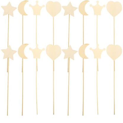 Toyvian Craft Supplies 12PCS Princess Fairy Wands Kit, Wooden Fairy Wands, Unfinished Wooden DIY Fairy Sticks Crafts Adorable Moon Wand for Girls