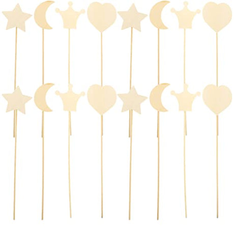 Toyvian Craft Supplies 12PCS Princess Fairy Wands Kit, Wooden Fairy Wands, Unfinished Wooden DIY Fairy Sticks Crafts Adorable Moon Wand for Girls Toyvian