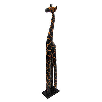 Zeckos 39 Inch Hand Carved Wooden Giraffe Sculpture Safari Home Decor Figurine Statue - WoodArtSupply