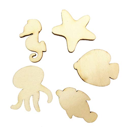 PRETYZOOM 50pcs Pieces Fish Wood Cutouts Blank Wooden Animals Wood Octopus Unfinished Animal Wood Crafts Craft Wood sea Animal Wood Cutouts Ocean - WoodArtSupply