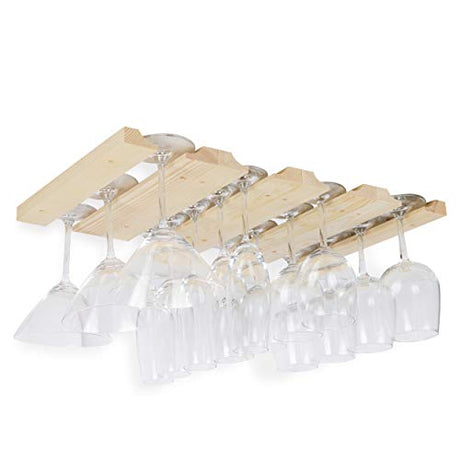 Rustic State Vigo 4 Sectional Adjustable Under Cabinet Mount Wood Stemware Rack Hanging Shelf Glassware Holder Bar Organizer with up to 12 Wine Glass Rustic State