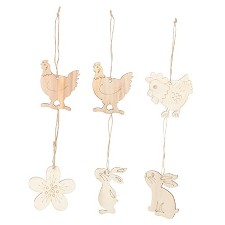 Yardenfun 6pcs Rabbit Ornament Easter Wood Rabbit Wooden Rabbit Tag Unfinished Easter Cutouts Bunny Wooden Slice Wood Tags Easter Wooden Pendant Rope Yardenfun