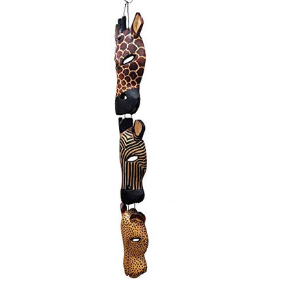 African Masks Wall Hanging Art Hand Carving Safari Décor Wall Head Sculpture Wild Animal Faces Strung Together for A Majestic Display (3A Face)