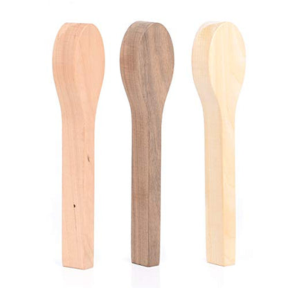 3Pcs Wood Carving Spoon Blank Unfinished Wooden Craft Whittling Kit for Whittler Starter Kids,Basswood +Walnut +Cherry - WoodArtSupply