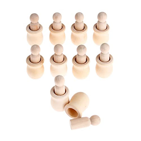10PCs Wood Peg Dolls Wooden Figures, Mini People Unfinished Wooden DIY Craft Toy Set Decoration Unpainted Blank Wooden Peg People, Nesting Set Peg Yetaha