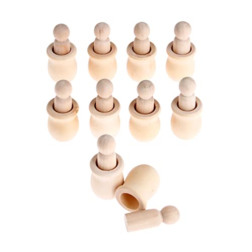 10PCs Wood Peg Dolls Wooden Figures, Mini People Unfinished Wooden DIY Craft Toy Set Decoration Unpainted Blank Wooden Peg People, Nesting Set Peg - WoodArtSupply