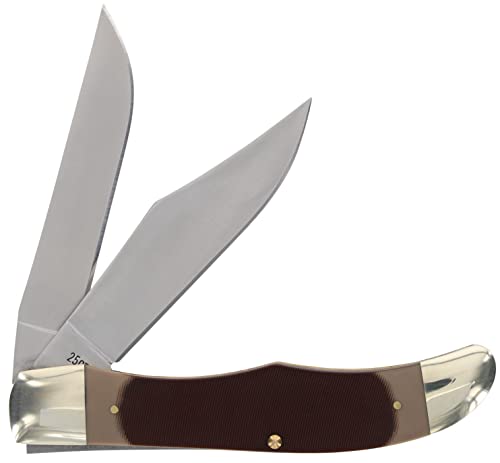 Old Timer 25OT Folding Hunter 9.3in Traditional Folding Pocket Knife with 2 High Carbon SS Blades, Ergonomic Sawcut Handle, and Leather Belt Sheath Old Timer