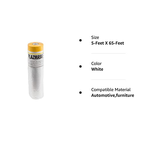 PlazMask Pre-Taped Masking Film (1 Roll, 5-Feet X 65-Feet) PlazMask