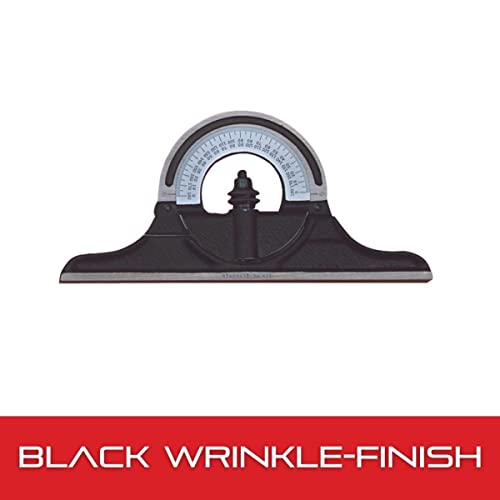 Starrett Protractor Head for Combination Squares, Combination Sets and Bevel Protractors - Reversible Head, Black Wrinkle Finish-Chrome on Turret - Starrett
