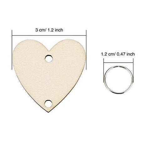 Onwon 100 Pieces Wooden Heart Tags Discs with 2 Holes & 100 Pcs Stainless Steel Rings Connectors for Your DIY Projects Such as Birthday Boards, Chore Onwon