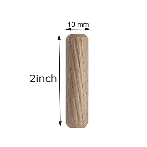 Wooden Dowel Pins 10mm x 50mm Fluted Wood Dowels Rods, Made of Hardwood, Approx 3/8 x 2 inch, 100 Pcs. - WoodArtSupply