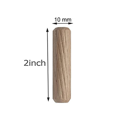 Wooden Dowel Pins 10mm x 50mm Fluted Wood Dowels Rods, Made of Hardwood, Approx 3/8 x 2 inch, 100 Pcs. - WoodArtSupply