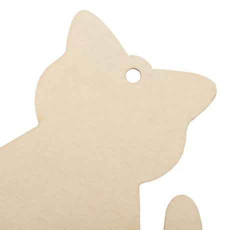 Tofficu 40pcs Unfinished Wooden Cat Cutout DIY Ornaments Paintable Blank Wood Cat Slices Gift Tag with Hole for Pets Themed Birthday Christmas Tofficu