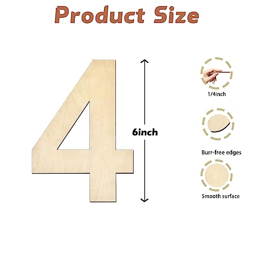 5ARTH 6 inch Wooden Number 4 - Blank Unfinished Wood Numbers for Walls Decor, Birthday Party, Wedding Decoration, Wood Sign Board, DIY Craft Home