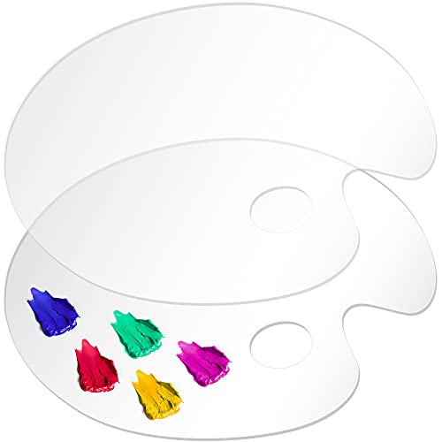 Large Acrylic Paint Palette 2pcs 15.7 x 11.8 Inches, Clear Oval-Shaped Non-Stick Acrylic Oil Paint Mixing Tray, Comfortable to Hold & Easy to Clean, DUGATO