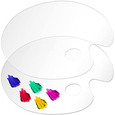Large Acrylic Paint Palette 2pcs 15.7 x 11.8 Inches, Clear Oval-Shaped Non-Stick Acrylic Oil Paint Mixing Tray, Comfortable to Hold & Easy to Clean,