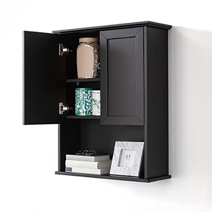 OONNEE Bathroom Wall Cabinet Black Wall Mounted Wood Medicine Cabinets, Over Toilet Storage Cabinet with 2 Doors & Adjustable Shelf, Soft Hinge Wall