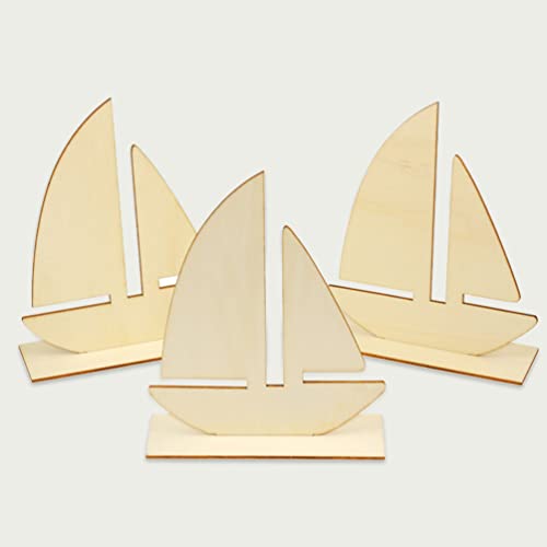 EXCEART Ocean Decor Kids Beach Toys 10Pcs Unfinished Wooden Boat Cutout, Wood Boat Ship Decoration to Paint for Arts Crafts DIY Projects Home Party EXCEART