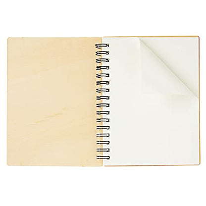 4 Pack Wooden Cover Notebook, Spiral Bound Unruled Plain DIY Craft Journal for Students, Sketches, Writing, Arts and Crafts, Note Taking, 20 Sheets - WoodArtSupply