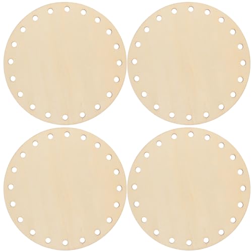 ULTNICE 4pcs Natural Wooden Basket Bottom Circle Shape Blank Crochet Knitting Basket Wood Base Shaper for DIY Basket Craft Weaving Making Supplies - WoodArtSupply