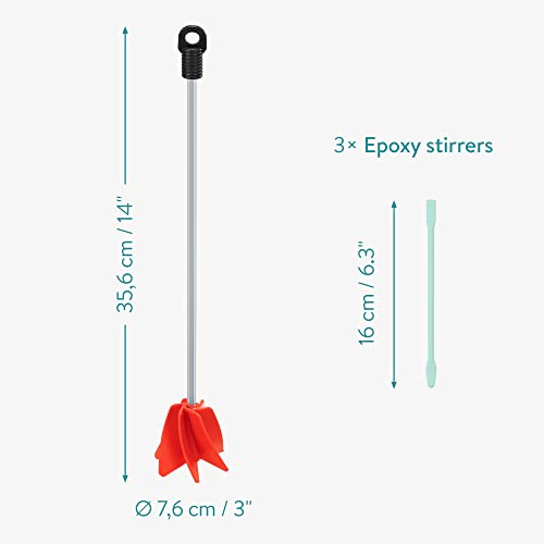 Navaris Epoxy Mixer for Drill - 5 Gallon Paint and Epoxy Resin Mixing Attachment - 14" Stirrer Paddle for Drills - Includes 3 Silicone Stir Sticks - WoodArtSupply