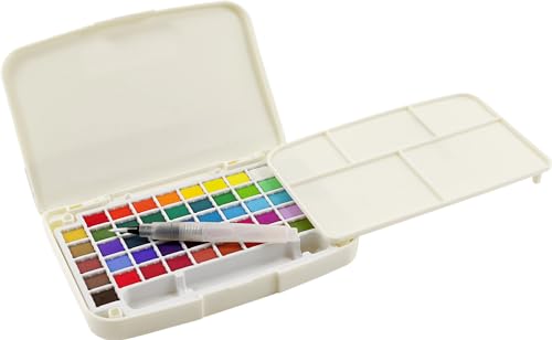 Artist's Watercolor Field Kit (48 high pigment colors, water brush, sponge, and palette)