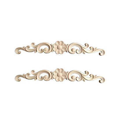 2pcs Wood Carving Sticky Flower Delicate Door Head Carving Flowers Wood Applique Wood Appliques,Decorative Wood Appliques for Furniture Cabinet Door