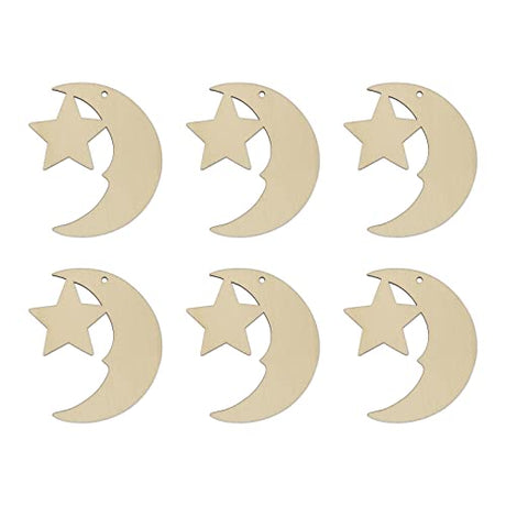 20pcs Moon with Star Wood Cutouts DIY Craft Embellishments Moon Star Unfinished Wood Gift Tags Ornaments Decoration JANOU