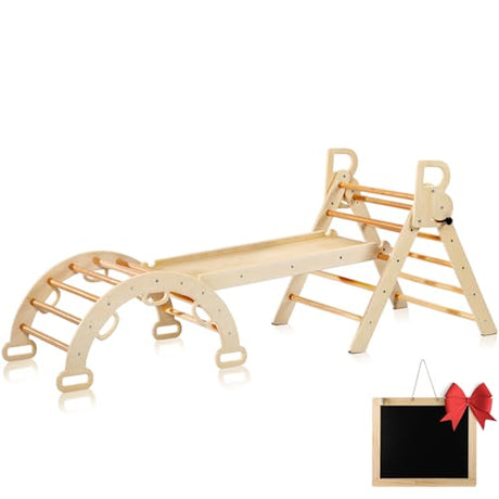 BlueWood Pikler Triangle Set for Baby Climbing Toy Indoor Playground for Kid | Montessori Learning Toy with Arch, Ramp, and Climbing Triangle | BlueWood