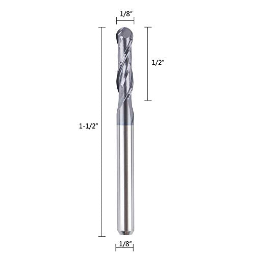 SpeTool 5Pcs Carbide Ball Nose CNC Router Bits 1/8" Cutting Diameter Milling Tool HRC55, 1/8" Shank UpCut Spiral End Mill SpeTool