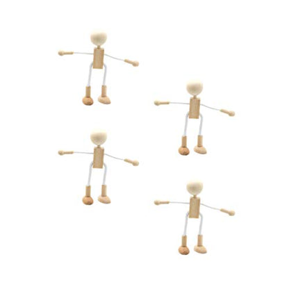 EXCEART 4Pcs Unfinished Wooden Peg Doll Adjustable Wood Peg People Doll Robot Paintable Bodies Figures for DIY Arts Crafts Peg Game Party Favor Kids