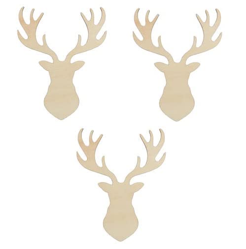 Unfinished Wood Deer Head Cutouts Set of 3 by Factory Direct Craft - Made in The USA for Christmas Decorating, Crafts and DIY Projects (9 Inches