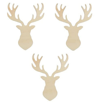 Unfinished Wood Deer Head Cutouts Set of 3 by Factory Direct Craft - Made in The USA for Christmas Decorating, Crafts and DIY Projects (9 Inches