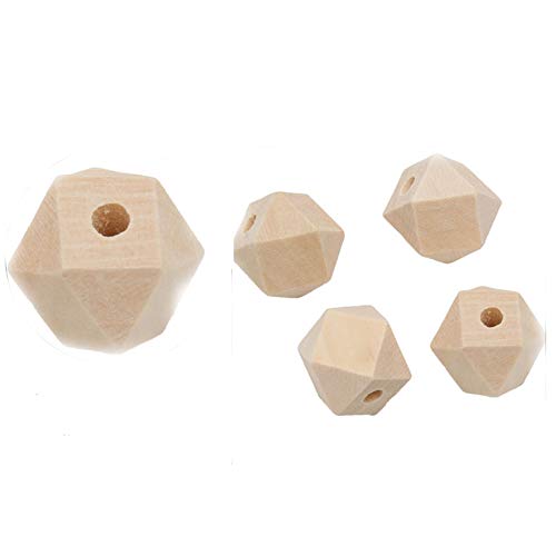 50pcs 20mm Wooden Beads Polygon Unpainted Spacer Beads Natural Color Beads Findings for DIY Handmade Craft Earring Necklaces Bracelets Jewelry Craft - WoodArtSupply