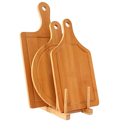 Guojanfon Bamboo Cutting Board Set 3PCS,Meat Chopping Boards,Pizza Peel Paddle with Handle for Homemade Baking Pizza Bread Cake Fruit Vegetables