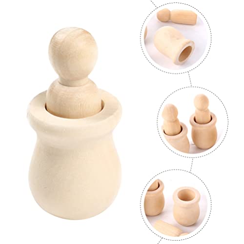 Kisangel 8pcs Hand Painted Ornaments Wooden Doll Bodiesd Wooden People pegs Blank peg Doll Unfinished Wooden Doll Peg Dolls with Cups Kid Toys DIY Kisangel