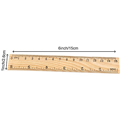 144 PCS 6 Inch 15 cm Wooden Rulers, 2 Scales Accurate Wood School Ruler Double Sided Wood Measuring Tool for Students, Crafts, Office, Home Uses MUKCHAP