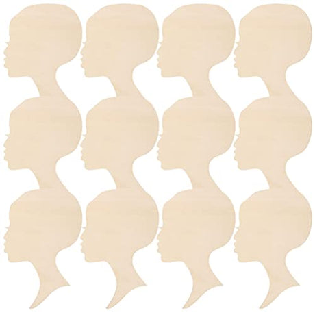 Alipis 12pcs African Girl Wooden Cutouts Women Face Silhouette Head Wood Decoration Pendant DIY Wooden Template Unfinished Craft Wreath for Mother Alipis