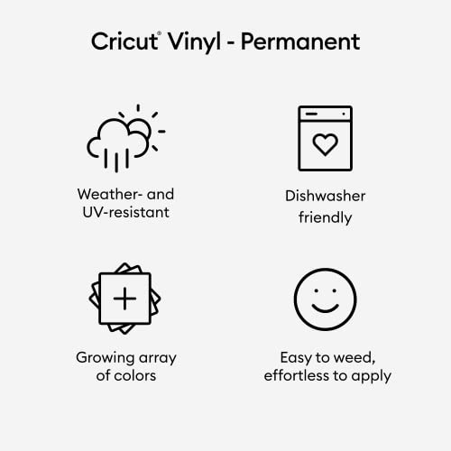 Cricut Premium Permanent Vinyl (12" x 48"), Strong Adhesive Lasts for 3 Years, UV & Water-Resistant, Perfect for Indoor-Outdoor DIY Projects, - WoodArtSupply