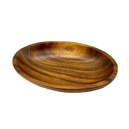 WRIGHTMART Acacia Wood Oval Bowl, Handmade, Rustic Server for Foods, Salads, Fruits, Bread - Dining Table & Kitchen Counter Décor - Entryway Key & WRIGHTMART