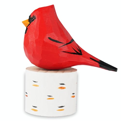 VIPbuy Handmade Wood Bird Figurines, Hand Carved Painted Wooden Bird Ornaments Crafts Home Office Desktop Decor Gifts (Male Cardinal) - WoodArtSupply