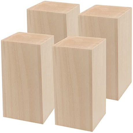 KEILEOHO 4 Pack 6 x 3 x 3 Inches Basswood Carving Blocks, Unfinished Whittling Blocks, Soft Wood Blocks, Kiln Dried Wood Carving Kit for Beginners, KEILEOHO