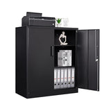 STANI Metal Storage Cabinet with 2 Adjustable Shelves, Steel Counter Cabinet with Lockable Doors for Home Office (Black) STANI