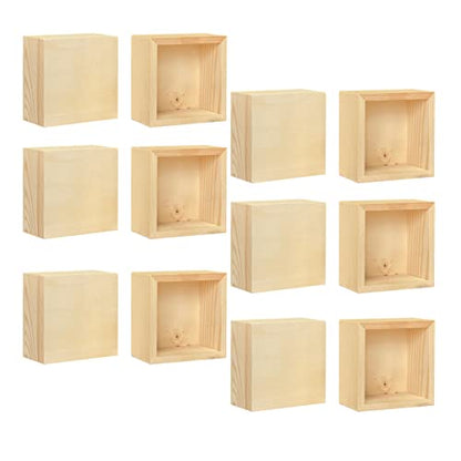 12-Pack Square Wood Box Unfinished Small Wooden Boxes for Crafts (Outer 3.7X 3.7X 2 in,Interior 3.2 x 3.2 x1.9 in)