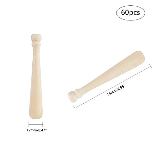 OLYCRAFT 60pcs Unfinished Mini Wooden Baseball Bats 3 Inch Half Drilled Natural Wood Baseball Bat Unpainted Baseball Bat Beads for Keychain OLYCRAFT