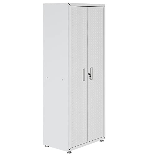 Manhattan Comfort Fortress Tall Wood Garage Cabinet in White - WoodArtSupply